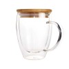 Personalized Logo Double Wall Clear Glass Mug with Bamboo Lid 