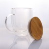 Personalized Double Wall Clear Glass Mug with Bamboo Lid 
