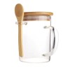 Promotional Clear Glass Mug with Bamboo Lid and Spoon 