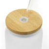 Promotional Glass Bottle with Straw and Bamboo Lid