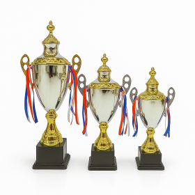 Premium Silver And Gold Cup Trophy Set (55 cm, 48 cm, 43 cm)