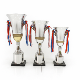 Prestige Silver with Gold Accents Trophy Cup Set (46cm,44cm,41cm) 