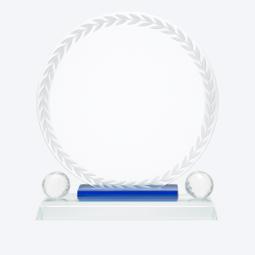 Crystal Round Trophy with Blue Base (21cm) – Corporate Award