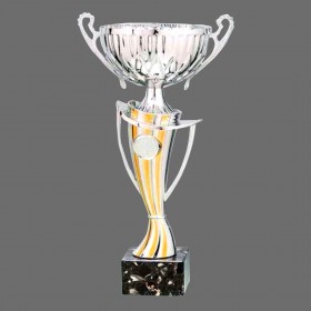 Spanish Trophy - Marble Base of Combined Colors  with Metal, Acrylic or Digital Sticker Branding - Awards - Additional Sizes (Bowl on Curved Pillar Shape)